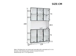 ModernLuxe Vitrina moderna 120x34x200 cm - Iluminação LED - 6 portas de vidro - Espaço de armazenamento aberto - MDF -^ Vitrina