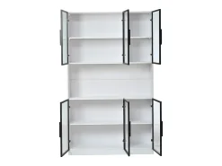 ModernLuxe Vitrina moderna 120x34x200 cm - Iluminação LED - 6 portas de vidro - Espaço de armazenamento aberto - MDF -^ Vitrina