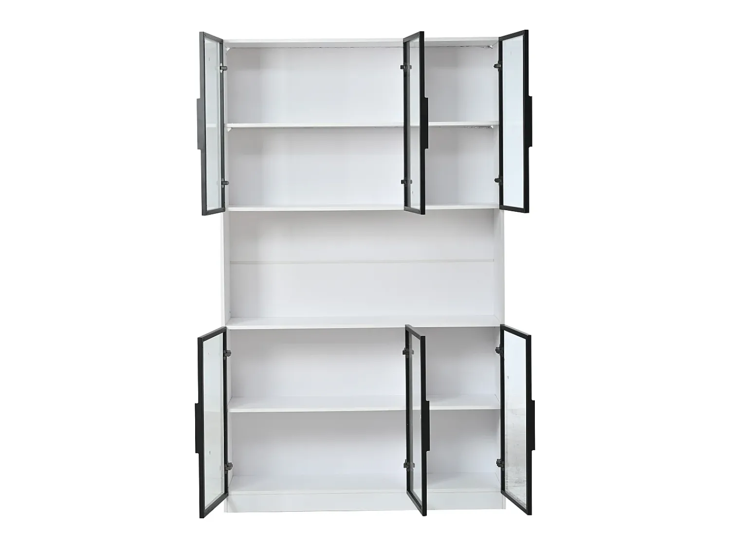 ModernLuxe Vitrina moderna 120x34x200 cm - Iluminação LED - 6 portas de vidro - Espaço de armazenamento aberto - MDF -^ Vitrina