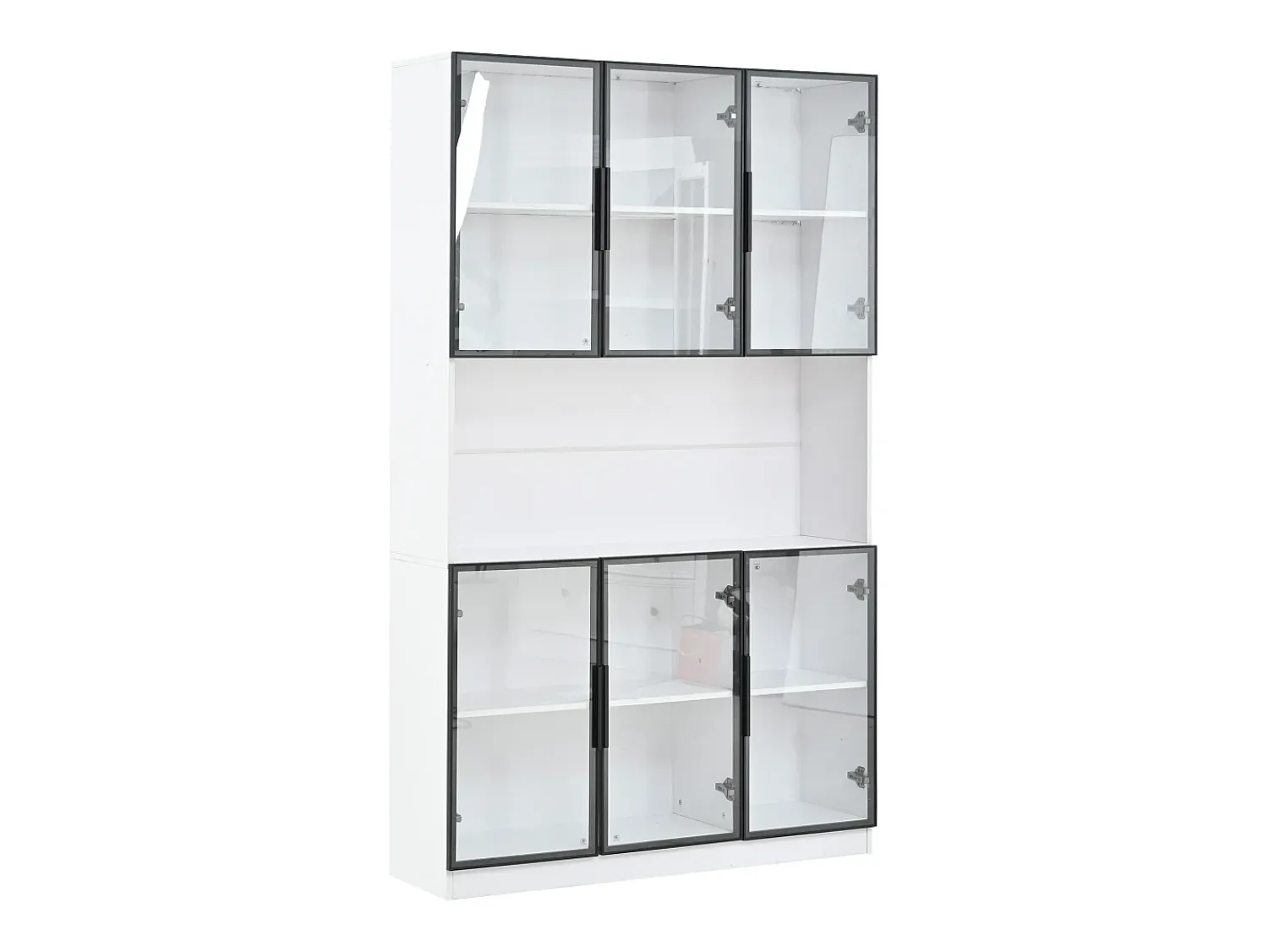 ModernLuxe Vitrina moderna 120x34x200 cm - Iluminação LED - 6 portas de vidro - Espaço de armazenamento aberto - MDF -^ Vitrina