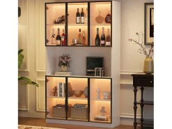 ModernLuxe Vitrina moderna 120x34x200 cm - Iluminação LED - 6 portas de vidro - Espaço de armazenamento aberto - MDF -^ Vitrina