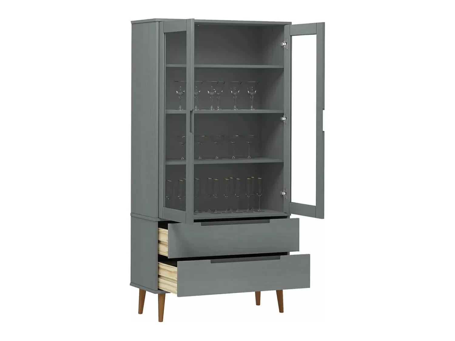 Vitrina* Vitrina MOLDE 90x35x175 cm pinho maciço cinza PT567837 Cinzento