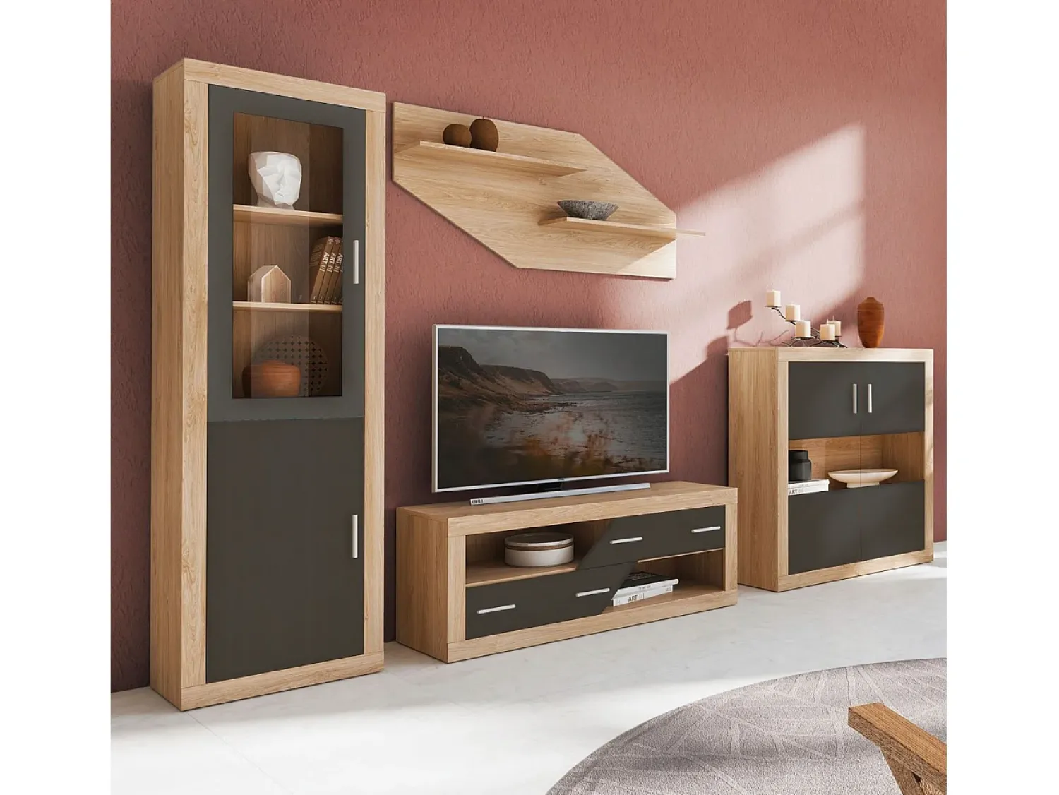Hot duehome Vitrina Nuka 2 portas Cambria - Grafito Castanho