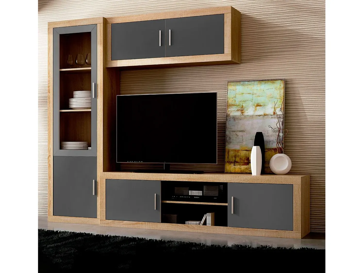Hot duehome Vitrina Nuka 2 portas Cambria - Grafito Castanho