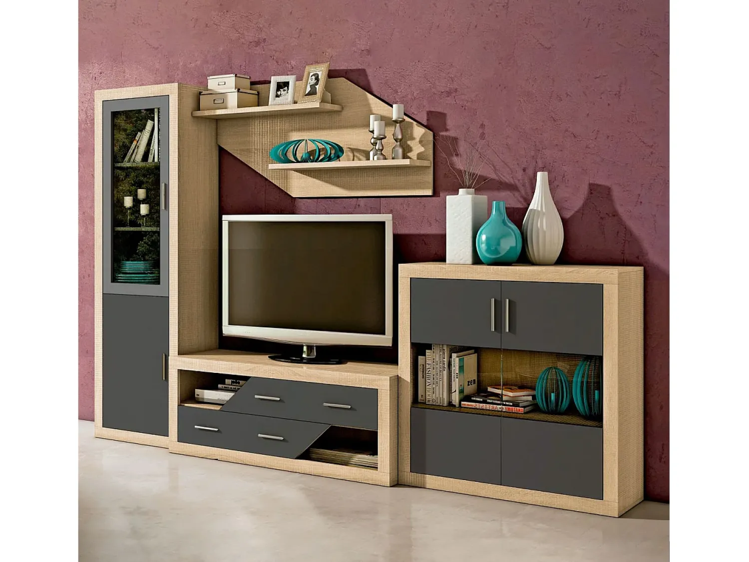 Hot duehome Vitrina Nuka 2 portas Cambria - Grafito Castanho
