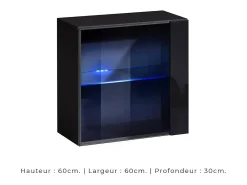 Price Factory Vitrina preta quadrada suspensa com 1 porta de vidro e iluminação LED inclusa. Coleção SWITCH.^ Vitrina