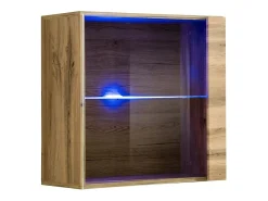 Price Factory Vitrina quadrada suspensa na cor carvalho claro com 1 porta de vidro e iluminação LED inclusa. Coleção SWITCH.^ Vitrina