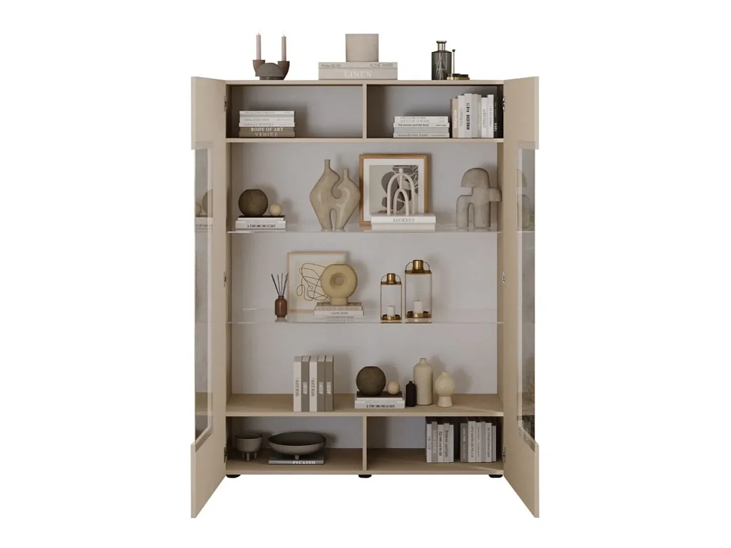 Outlet Meublorama Vitrina SCENA – L121 x A166 x P42 cm – 2 portas – Cor Caxemira Bege