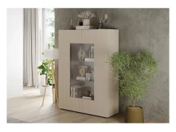 Outlet Meublorama Vitrina SCENA – L121 x A166 x P42 cm – 2 portas – Cor Caxemira Bege
