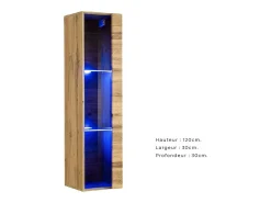 Price Factory Vitrina suspensa na cor carvalho, modelo pequeno, com 1 porta de vidro e iluminação LED inclusa. Coleção SWITCH.^ Vitrina