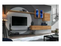 Vitrina*Price Factory Vitrina suspensa pequena modelo cor carvalho para sala de estar coleção SWITCH. 1 porta de vidro com iluminação LED inclusa. Castanho