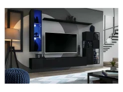 Price Factory Vitrina suspensa preta modelo pequeno com 1 porta de vidro e iluminação LED inclusa. Coleção SWITCH.^ Vitrina