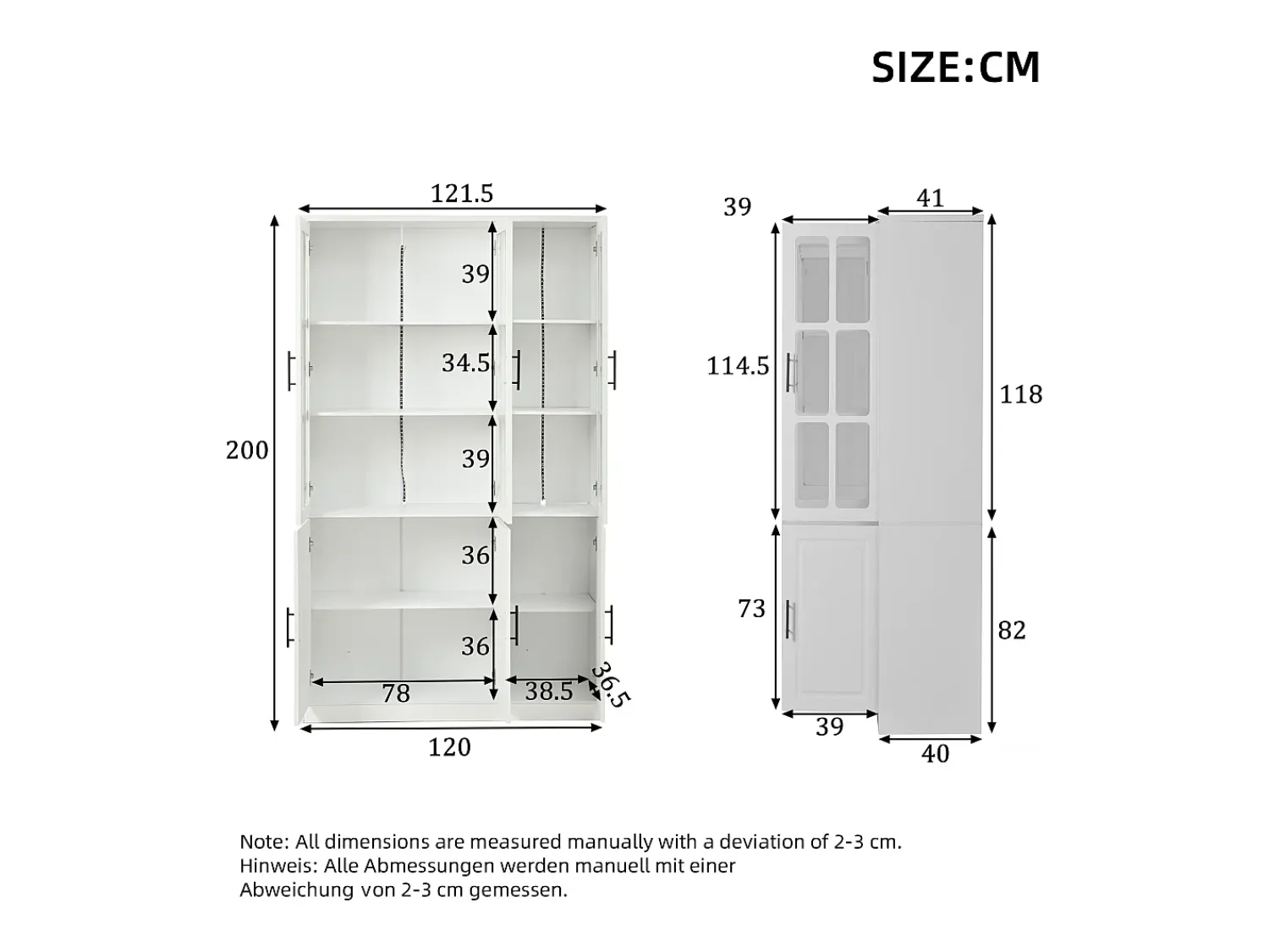 Vitrina*ModernLuxe Vitrina 121,5x41x200 cm - con iluminação LED - 6 portas - prateleiras ajustáveis - MDF - Branco