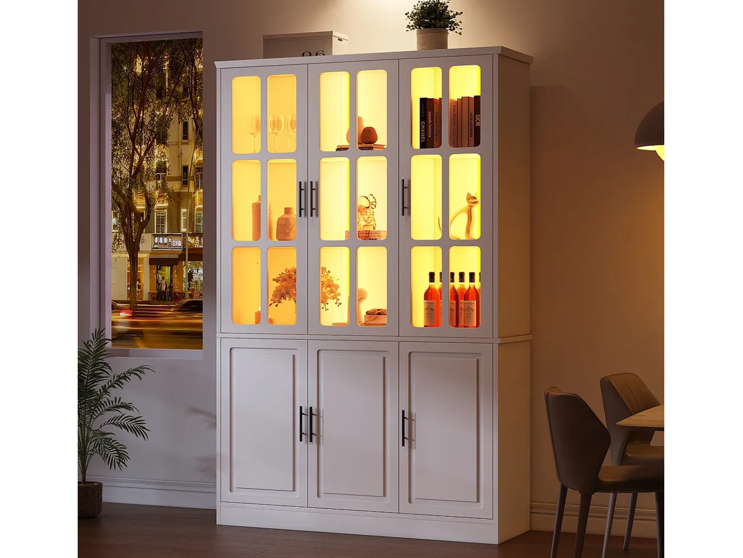 Vitrina*ModernLuxe Vitrina 121,5x41x200 cm - con iluminação LED - 6 portas - prateleiras ajustáveis - MDF - Branco