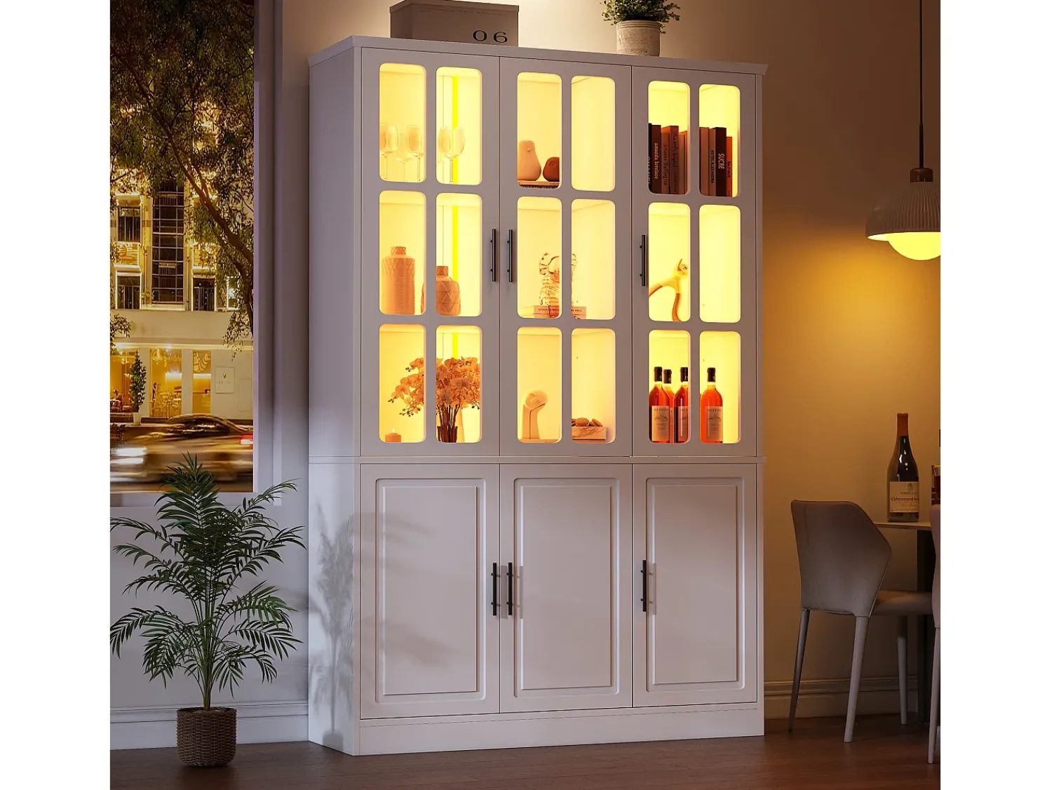 Vitrina*ModernLuxe Vitrina 121,5x41x200 cm - con iluminação LED - 6 portas - prateleiras ajustáveis - MDF - Branco