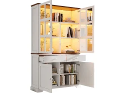 Vitrina*ModernLuxe Vitrina 120x36,5x200 cm - con iluminação LED - 2 gavetas e 4 portas - MDF - Branco