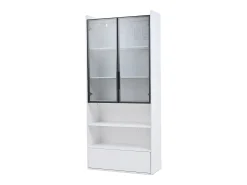 Vitrina*ModernLuxe Vitrina 80x34x180 cm - con iluminação LED - 1 gaveta e 2 portas de vidro - prateleiras abertas - MDF - Branco