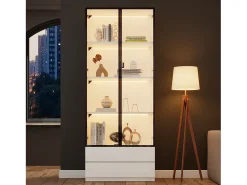 ModernLuxe Vitrina 80x34x200 cm - con iluminação LED - con 2 portas e 2 gavetas - Acabamento brilhante -^ Vitrina