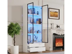 ModernLuxe Vitrina 80x34x200 cm - con iluminação LED - con 2 portas e 2 gavetas - Acabamento brilhante -^ Vitrina