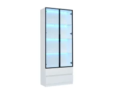 ModernLuxe Vitrina 80x34x200 cm - con iluminação LED - con 2 portas e 2 gavetas - Acabamento brilhante -^ Vitrina
