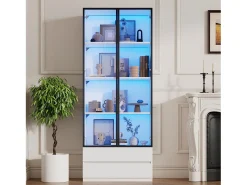 ModernLuxe Vitrina 80x34x200 cm - con iluminação LED - con 2 portas e 2 gavetas - Acabamento brilhante -^ Vitrina