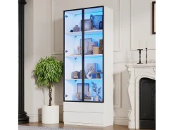 ModernLuxe Vitrina 80x34x200 cm - con iluminação LED - con 2 portas e 2 gavetas - Acabamento brilhante -^ Vitrina