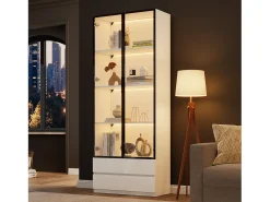 ModernLuxe Vitrina 80x34x200 cm - con iluminação LED - con 2 portas e 2 gavetas - Acabamento brilhante -^ Vitrina