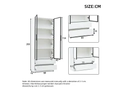 ModernLuxe Vitrina 80x34x200 cm - con iluminação LED - con 2 portas e 2 gavetas - Acabamento brilhante -^ Vitrina