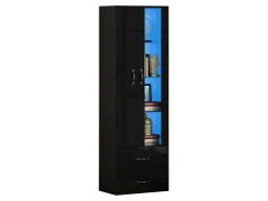 Clearance ModernLuxe Vitrina 60x35x182 cm con iluminação LED - 2 portas e 2 gavetas - Portas de vidro - Painéis de partículas - Preto