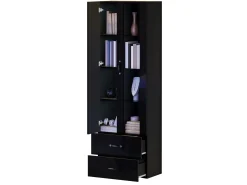 Clearance ModernLuxe Vitrina 60x35x182 cm con iluminação LED - 2 portas e 2 gavetas - Portas de vidro - Painéis de partículas - Preto