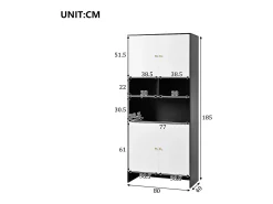 New ModernLuxe Vitrina 80x40x185cm - con iluminação LED - con 4 portas e 3 compartimentos de armazenamento abertos - Branco + Preto Preto / Branco
