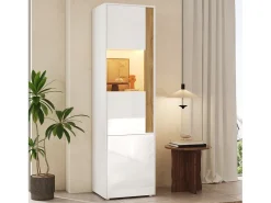 Vitrina*ModernLuxe Vitrina 50x40x179cm - con iluminação LED - con 2 portas - Prateleiras ajustáveis - Branco + Natural Natural claro / Branco