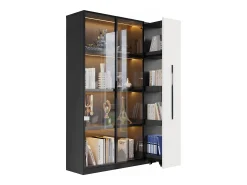 ModernLuxe Vitrine 110,5×35×160 cm - 2 portas de vidro - 1 gaveta lateral - com iluminação LED - preto + branco^ Vitrina