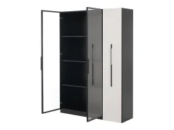 ModernLuxe Vitrine 110,5×35×160 cm - 2 portas de vidro - 1 gaveta lateral - com iluminação LED - preto + branco^ Vitrina