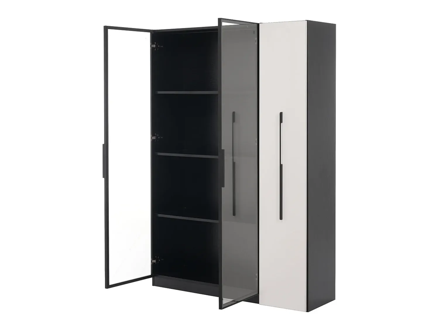 ModernLuxe Vitrine 110,5×35×160 cm - 2 portas de vidro - 1 gaveta lateral - com iluminação LED - preto + branco^ Vitrina