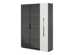 ModernLuxe Vitrine 110,5×35×160 cm - 2 portas de vidro - 1 gaveta lateral - com iluminação LED - preto + branco^ Vitrina