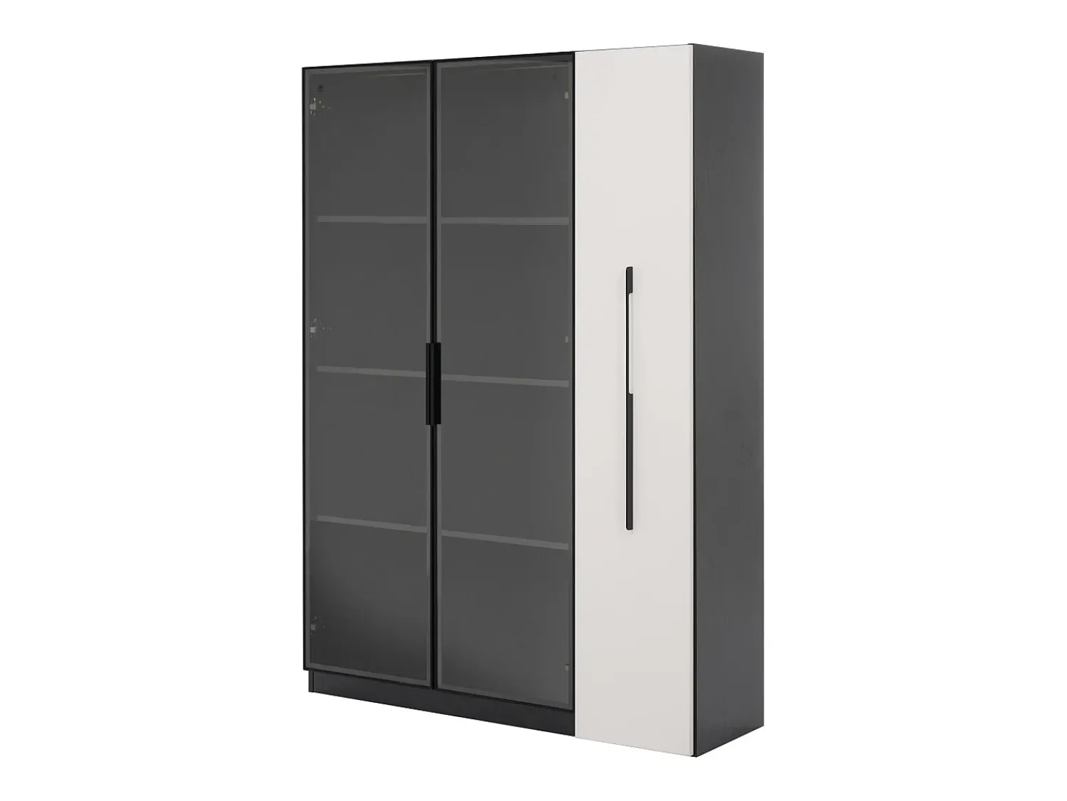 ModernLuxe Vitrine 110,5×35×160 cm - 2 portas de vidro - 1 gaveta lateral - com iluminação LED - preto + branco^ Vitrina