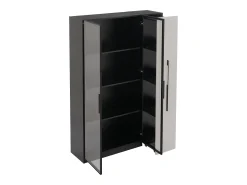 ModernLuxe Vitrine 110,5×35×160 cm - 2 portas de vidro - 1 gaveta lateral - com iluminação LED - preto + branco^ Vitrina