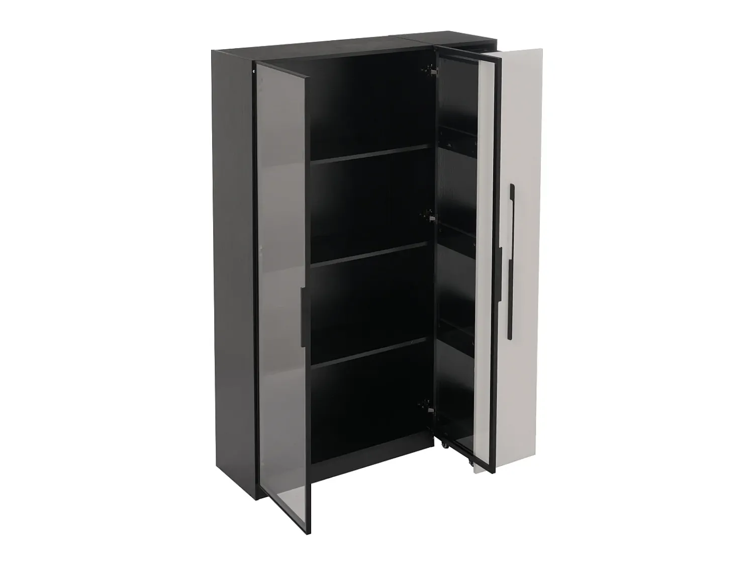 ModernLuxe Vitrine 110,5×35×160 cm - 2 portas de vidro - 1 gaveta lateral - com iluminação LED - preto + branco^ Vitrina