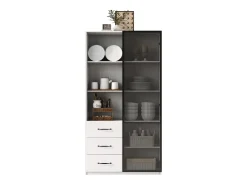 New ModernLuxe Vitrine 80×40×160 cm - com 1 porta de vidro temperado e 3 gavetas - com iluminação LED - 3 prateleiras abertas - Branco