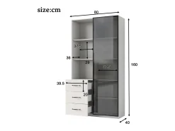 New ModernLuxe Vitrine 80×40×160 cm - com 1 porta de vidro temperado e 3 gavetas - com iluminação LED - 3 prateleiras abertas - Branco