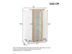 Vitrina|ModernLuxe Vitrine 74×40×120 cm - com 3 portas - com iluminação LED - com prateleiras de vidro - + natural Branco