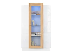 Vitrina|ModernLuxe Vitrine 74×40×120 cm - com 3 portas - com iluminação LED - com prateleiras de vidro - + natural Branco