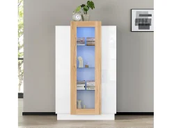 Vitrina|ModernLuxe Vitrine 74×40×120 cm - com 3 portas - com iluminação LED - com prateleiras de vidro - + natural Branco