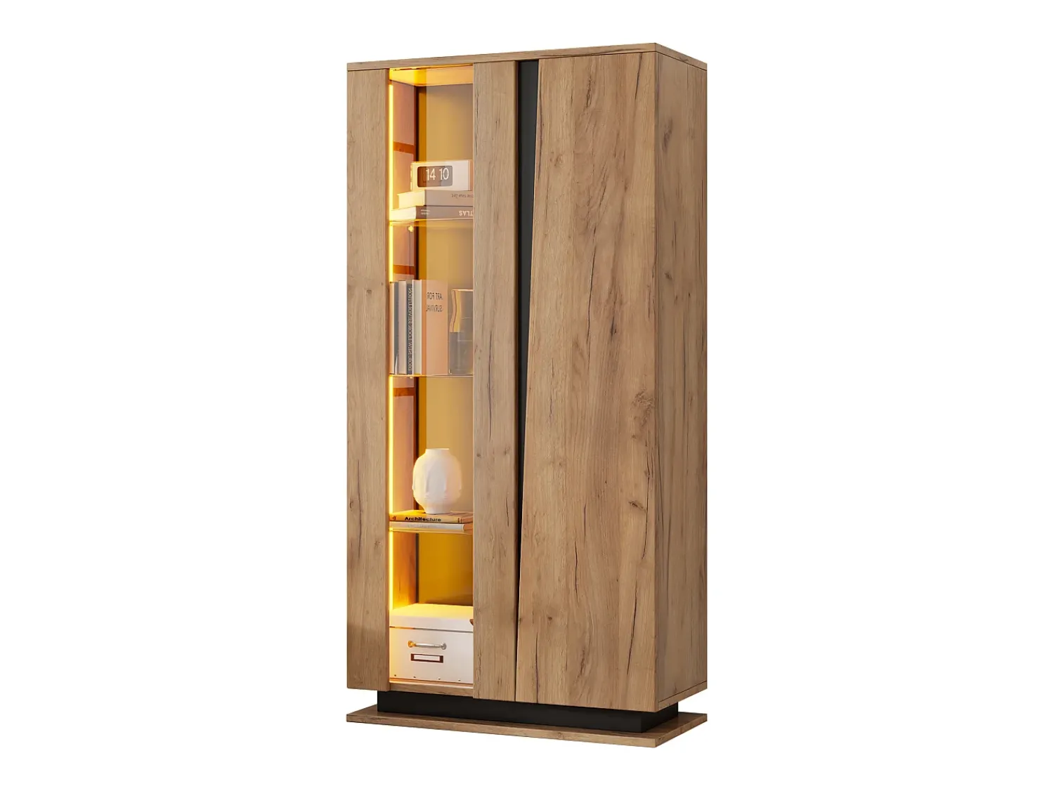 Best ModernLuxe Vitrine 80×35×160 cm - com 2 portas - iluminação LED - portas de acrílico - painel de partículas - natural Natural claro