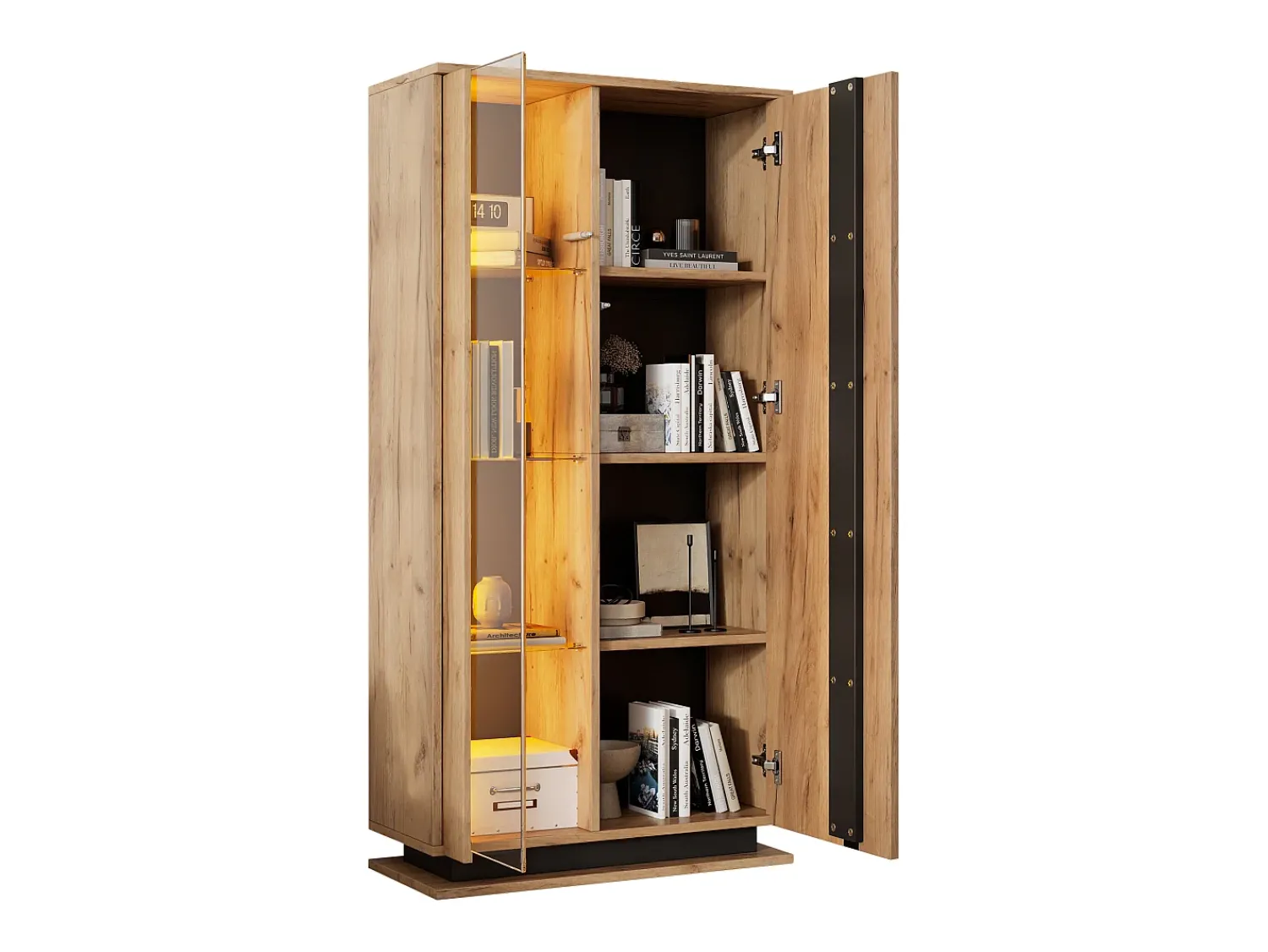 Best ModernLuxe Vitrine 80×35×160 cm - com 2 portas - iluminação LED - portas de acrílico - painel de partículas - natural Natural claro