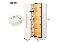 Vitrina*ModernLuxe Vitrine 70×40×160 cm - com porta de vidro temperado - 1 porta e 1 gaveta lateral - com iluminação LED - Branco