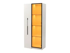 Vitrina*ModernLuxe Vitrine 70×40×160 cm - com porta de vidro temperado - 1 porta e 1 gaveta lateral - com iluminação LED - Branco