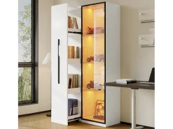 Vitrina*ModernLuxe Vitrine 70×40×160 cm - com porta de vidro temperado - 1 porta e 1 gaveta lateral - com iluminação LED - Branco