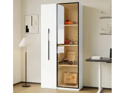 Vitrina*ModernLuxe Vitrine 70×40×160 cm - com porta de vidro temperado - 1 porta e 1 gaveta lateral - com iluminação LED - Branco